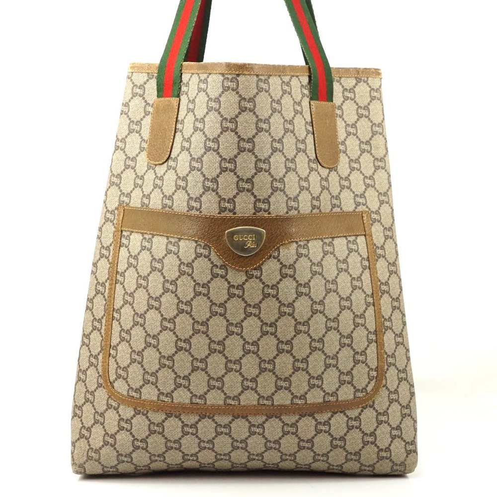 Auth Gucci Sherry Line Tote Bag and Pouch Brown Co